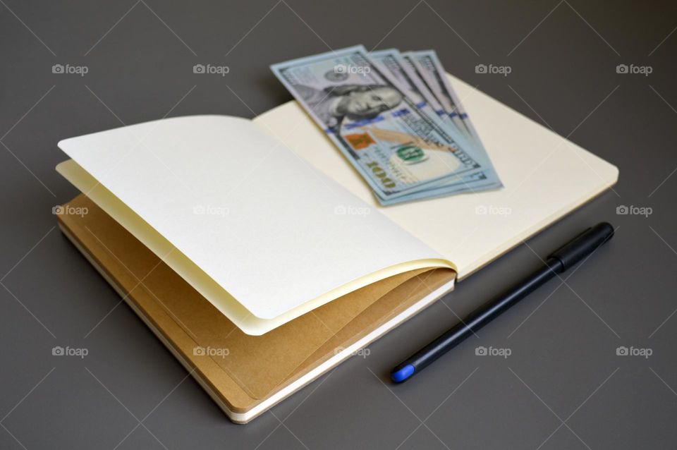 Dollars on the table with a notebook