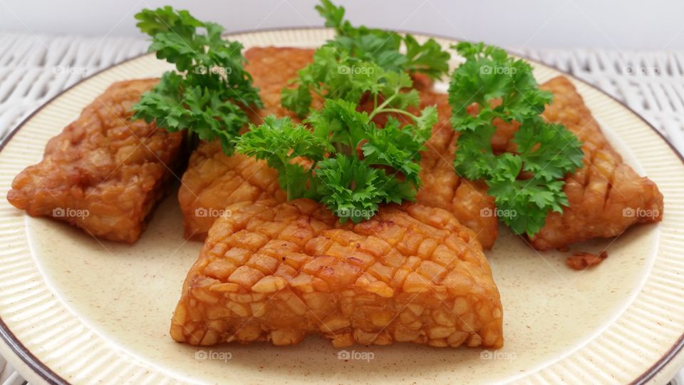 Fried Tempeh. Home made fried Tempeh/Soya bean cake