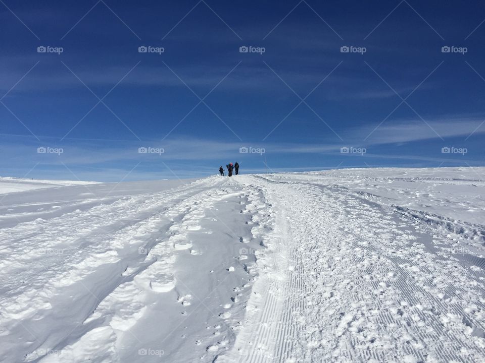 Distant view of people in snow