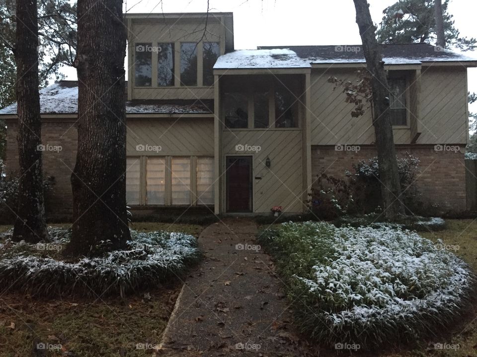 Snowy House and Yard in Houston 