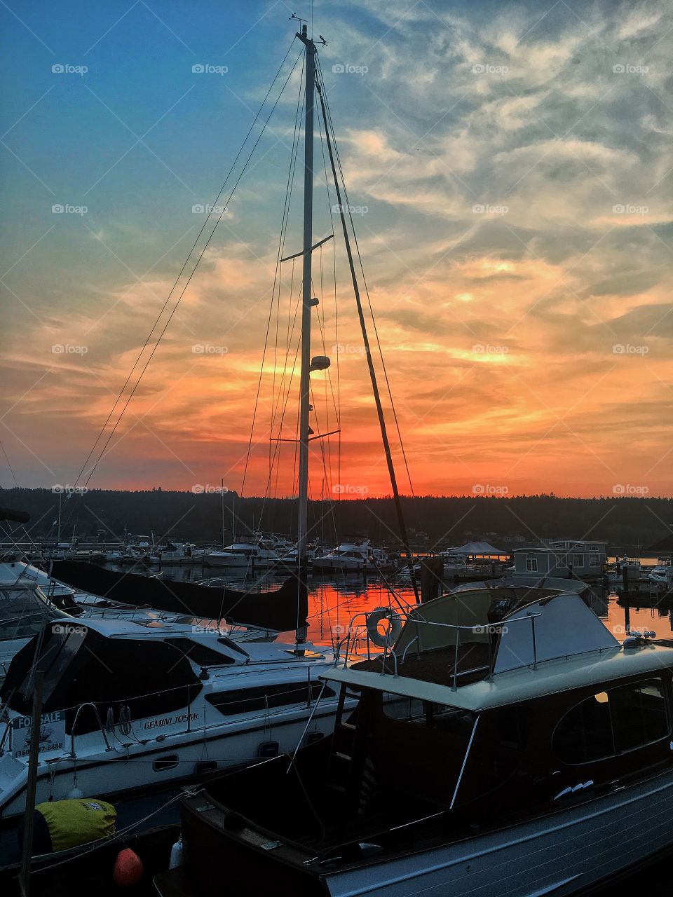 Red Sunset over Poulsbo Marina