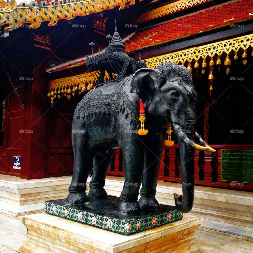 Elephant statue from a temple in the clouds, Chiang Mai, Thailand