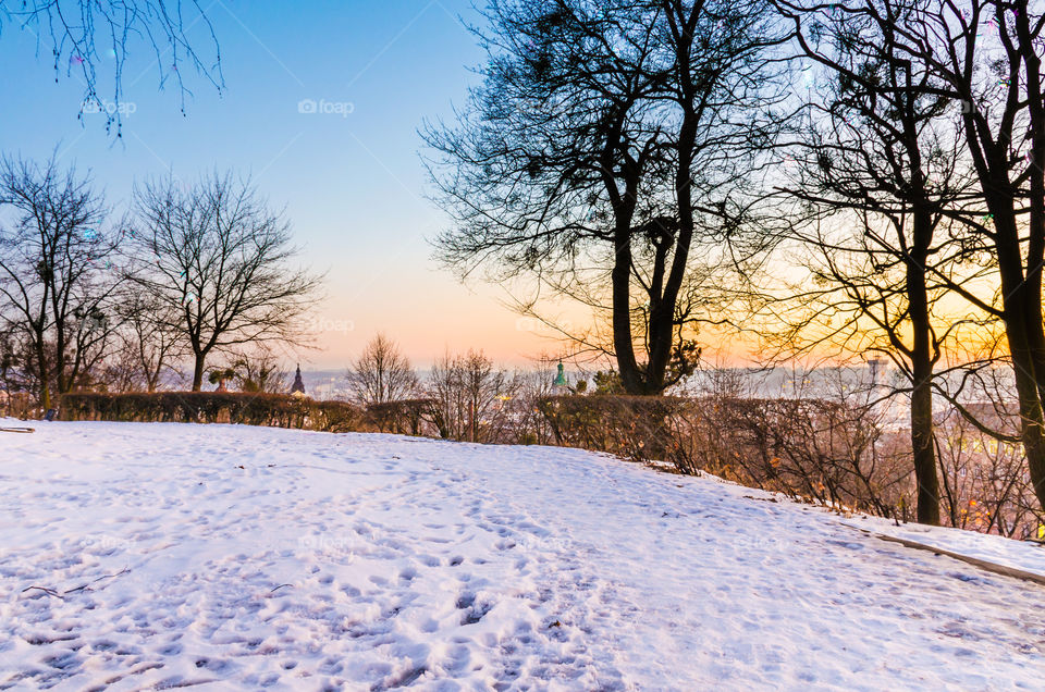 Lviv cityscape during the sunset