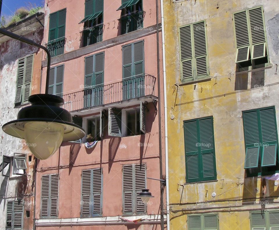 Detail from Piazza delle Erbe. Piazza dell'erbe, Genoa, Italy