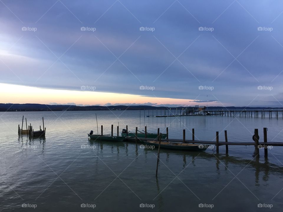 Seaside with boats evening 