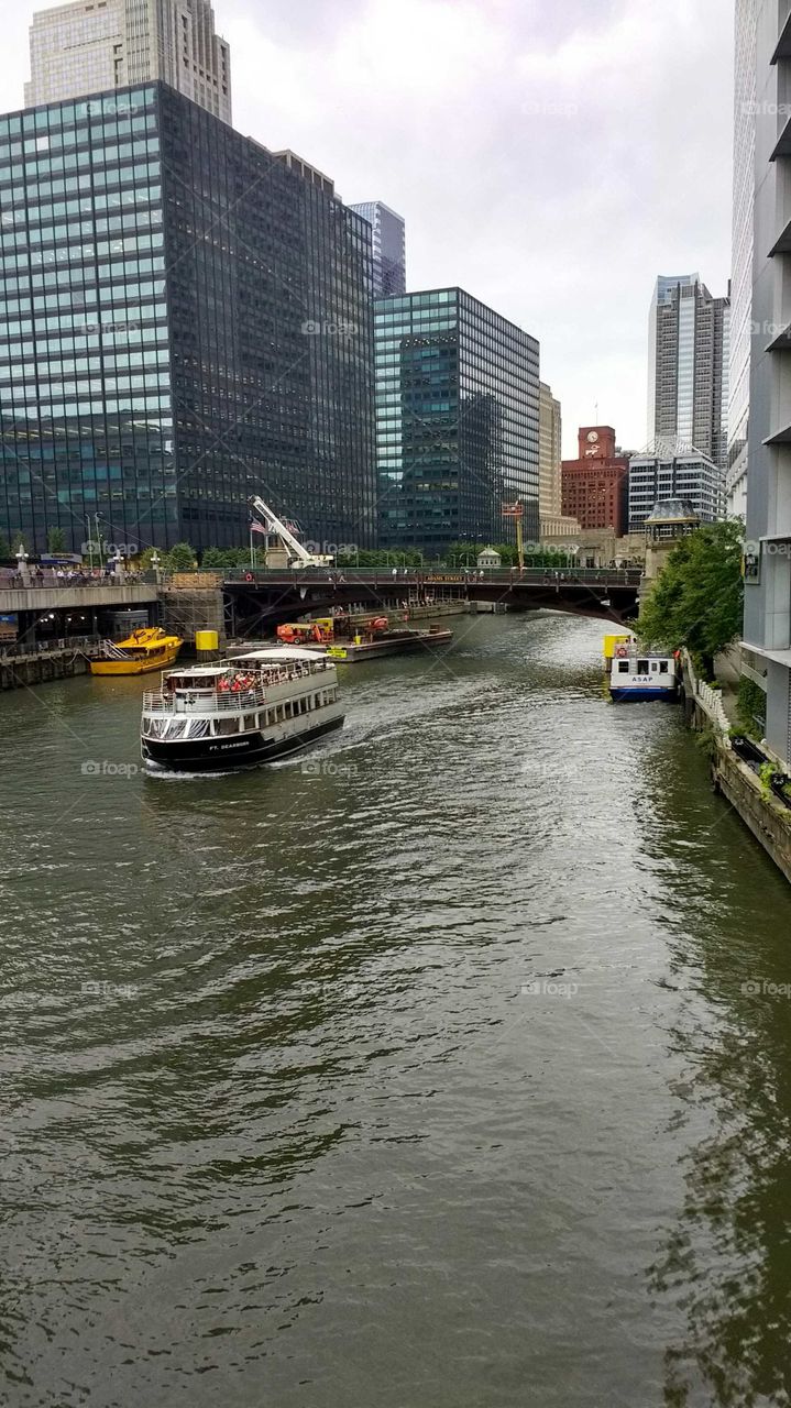 Chicago River with boats