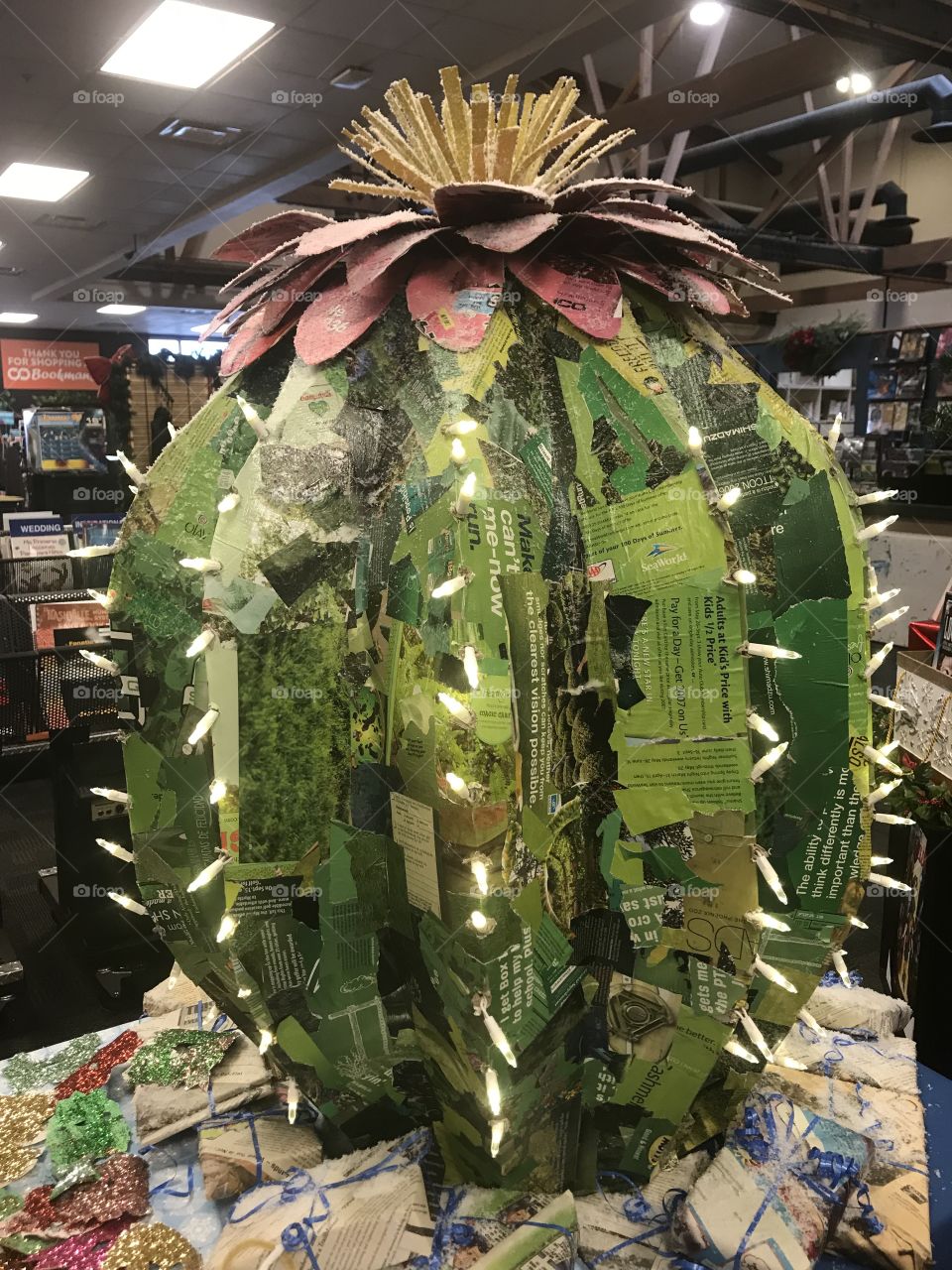 Recycled paper mache light cactus 
