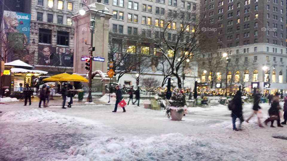 NYC Snow shoppers. NYC bustling with shoppers in the snow