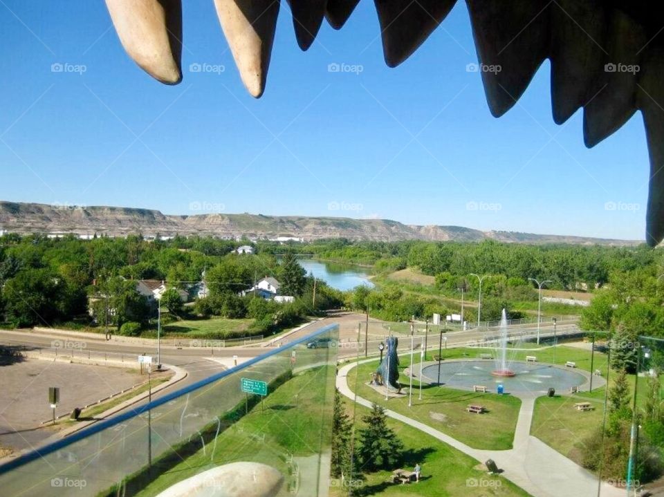 View of Drumheller from inside a T-Rex's mouth