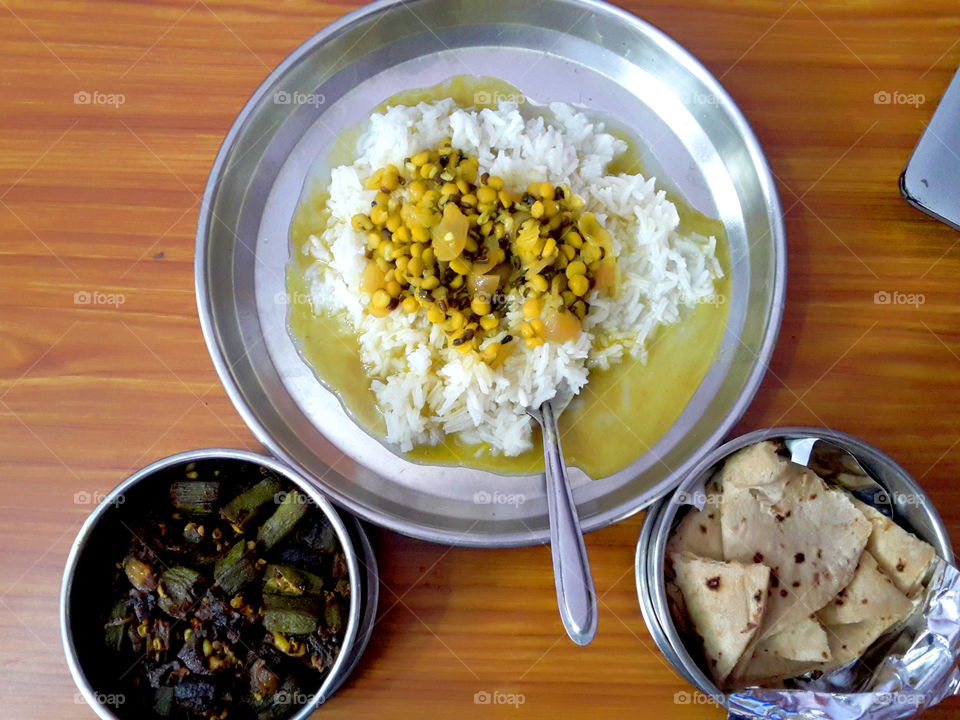 Indian food daal chaval roti