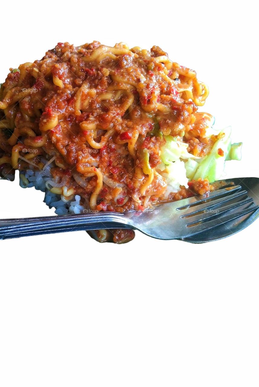 Nasi Pecel is an authentic Indonesian culinary dish made from rice and spicy peanut sauce