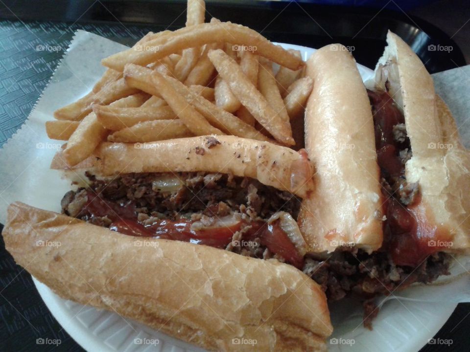 cheese steak and french fries