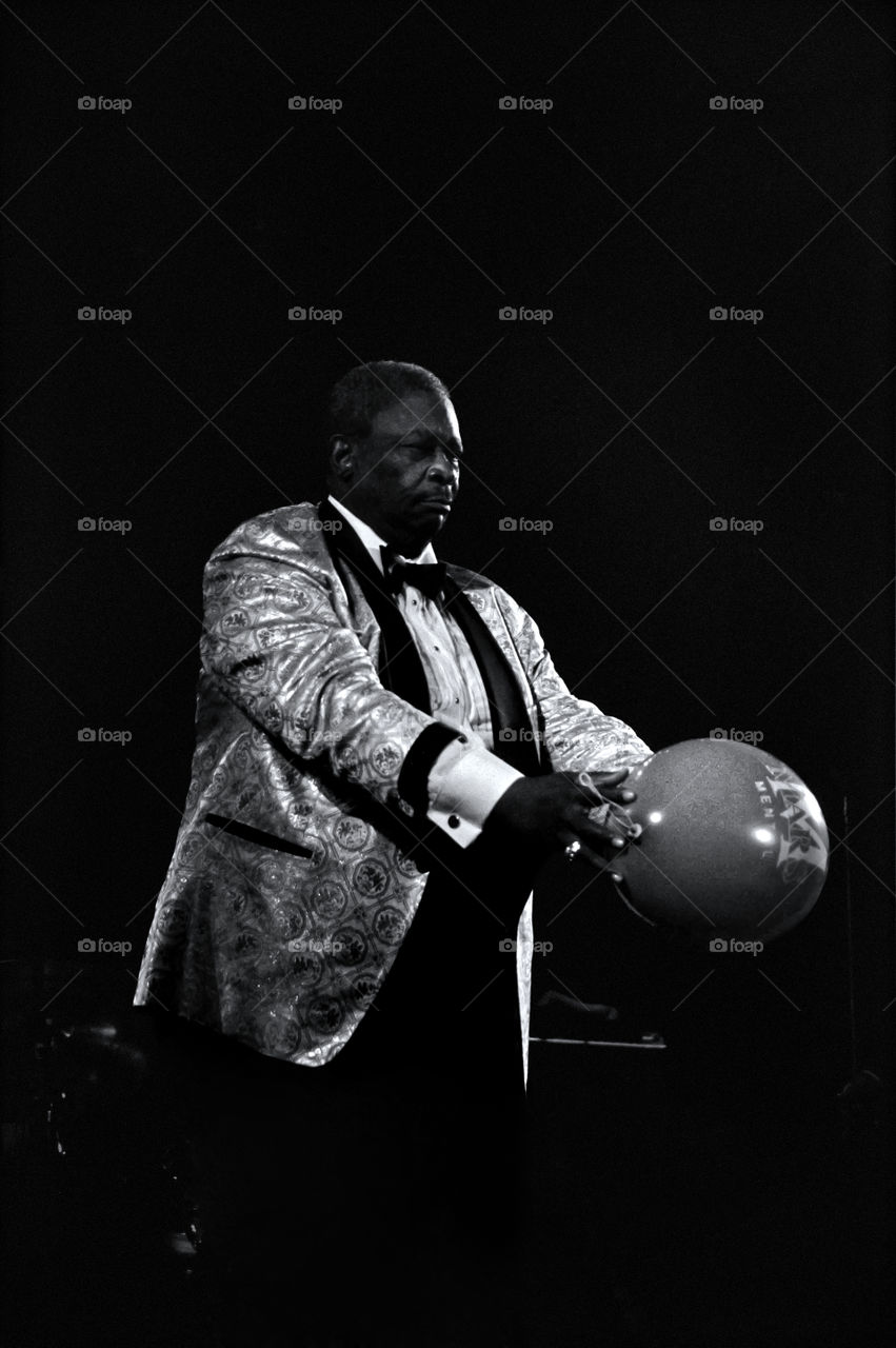 10 March 1996, the legendary Blues Boy, B. B. King performing at the Arena Hall in Poznan, Poland. American blues guitarist and singer-songwriter. Archival image could have imperfections as it is digital reproduction from b&w negative. Editorial use.