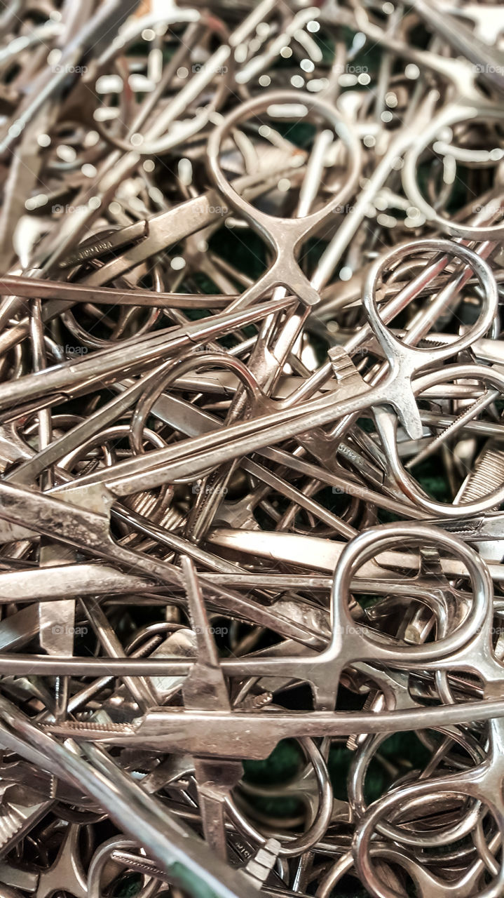 large group of medical instruments