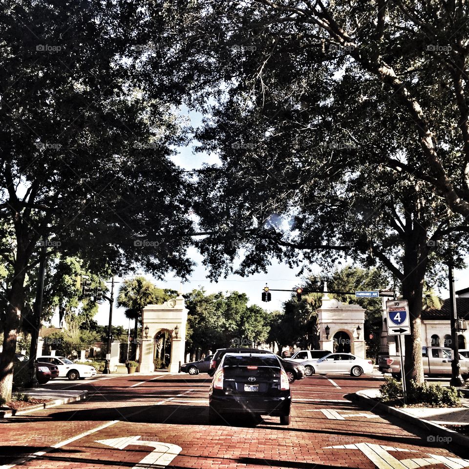 Going on a drive . A cobblestone street 