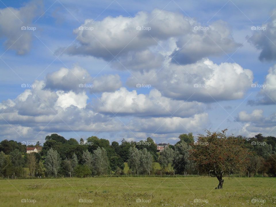 Beautiful landscape, cloudy sky, Dedham, UK