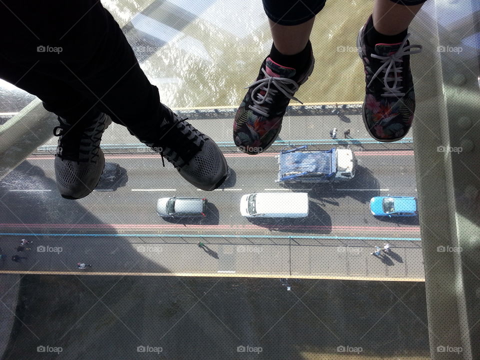 View from the glass floor at Tower Bridge. You can even stand here when the bridge opens. That would have been really scary.