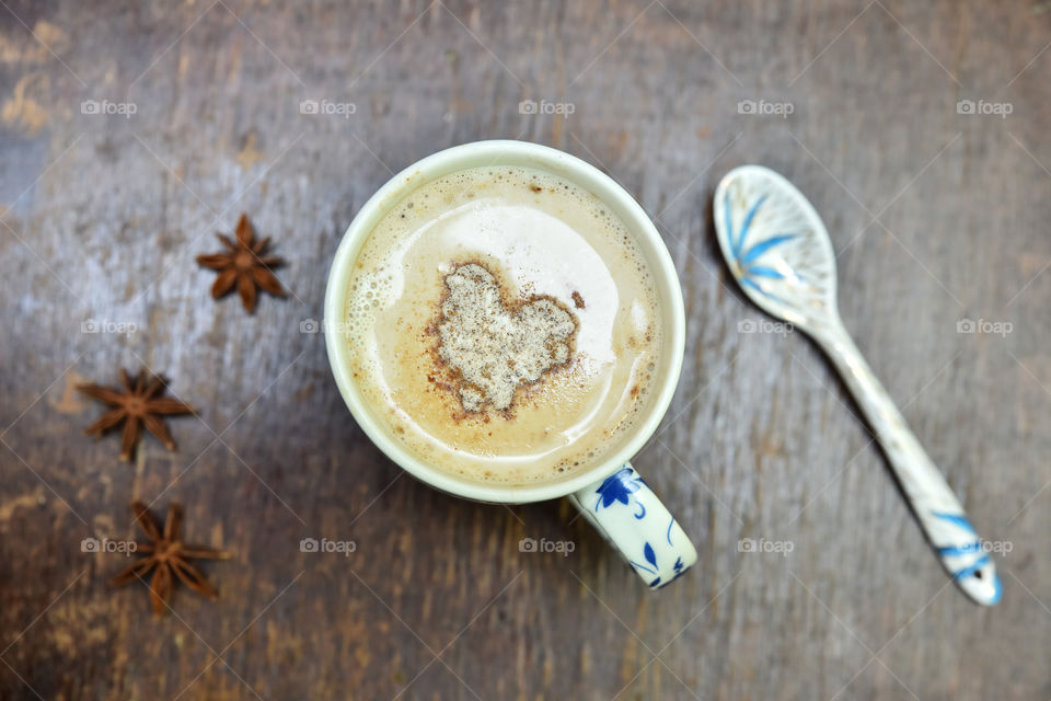 High angle view of coffee drink