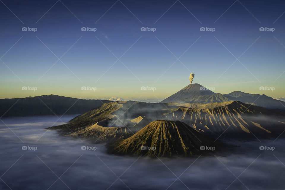 Mount Bromo with fog at Java, Indonesia