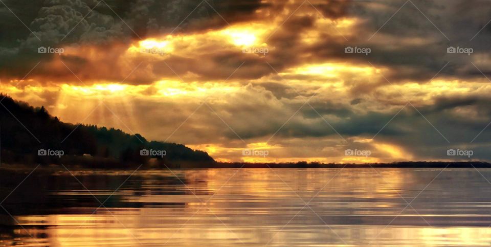 sunset with sun rays