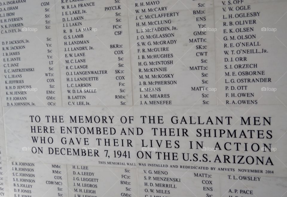 U. S. S. Arizona Memorial Wall