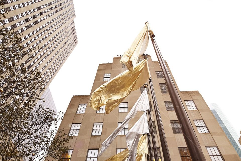 silver and gold flags in new york city