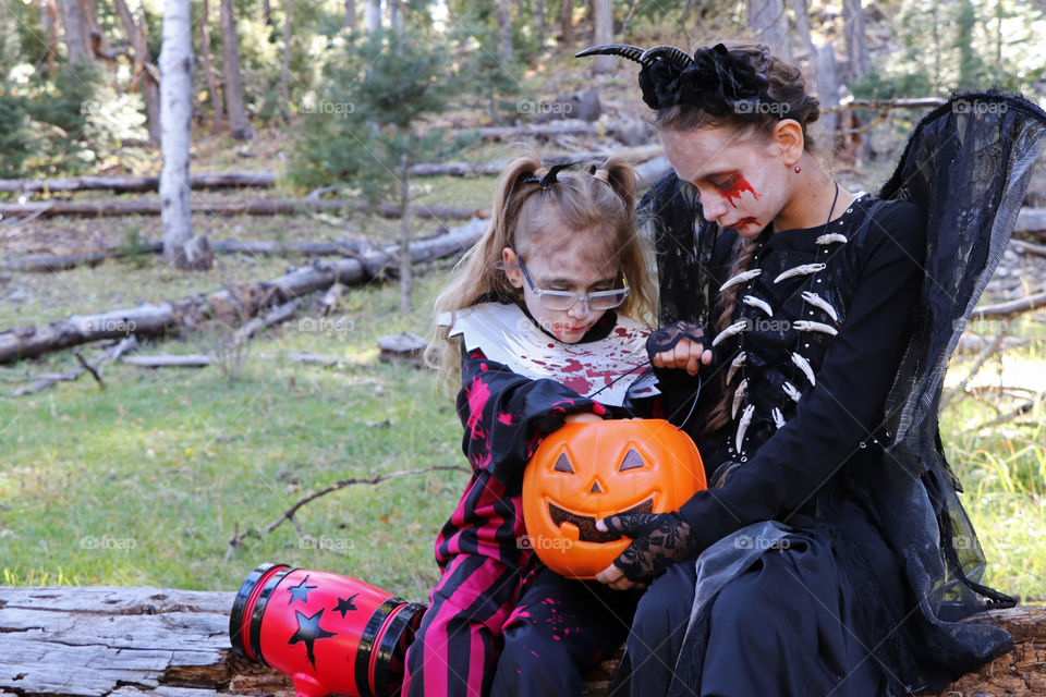 Children in Halloween costumes