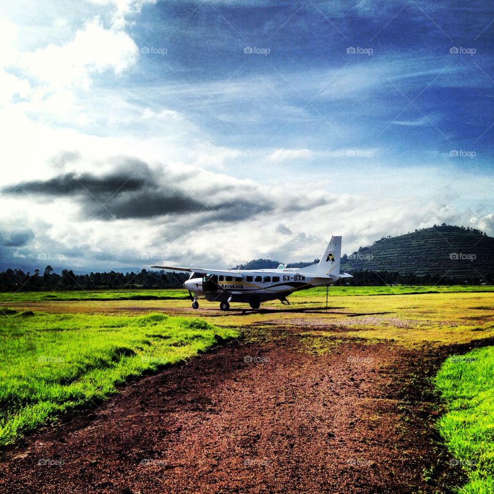 Rural African runway. Gorilla trekking flight in rural Africa 