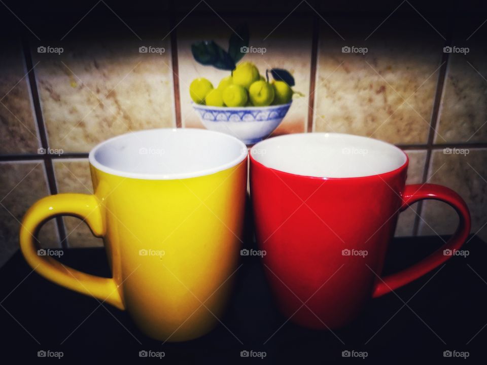 Yellow and red cups