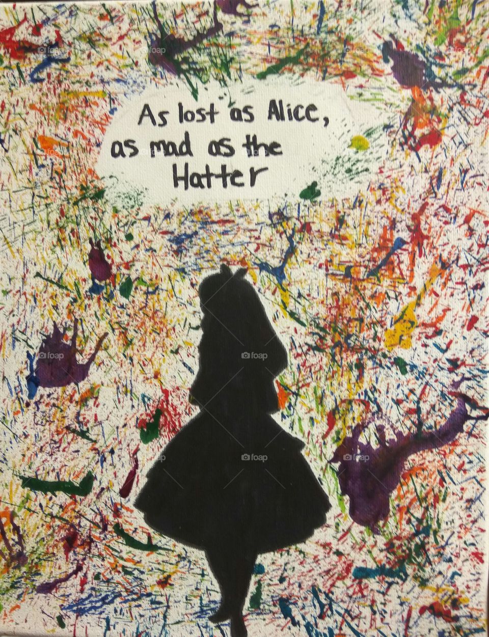 beautiful, colorful, unique, chaos, crayon art, artistic, blow dryer, Alice in wonderland, "as lost as Alice as mad as the hatter"