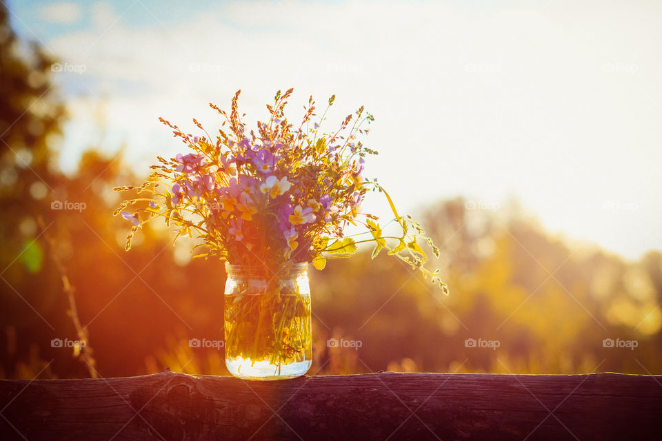 Bouquet in sunset light