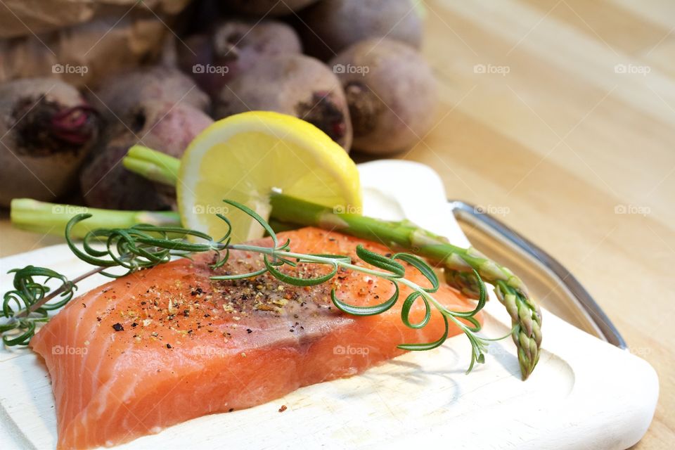 Salmon and organic vegetables