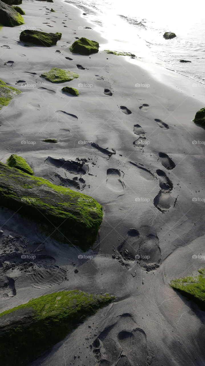 Footprint on wet beach