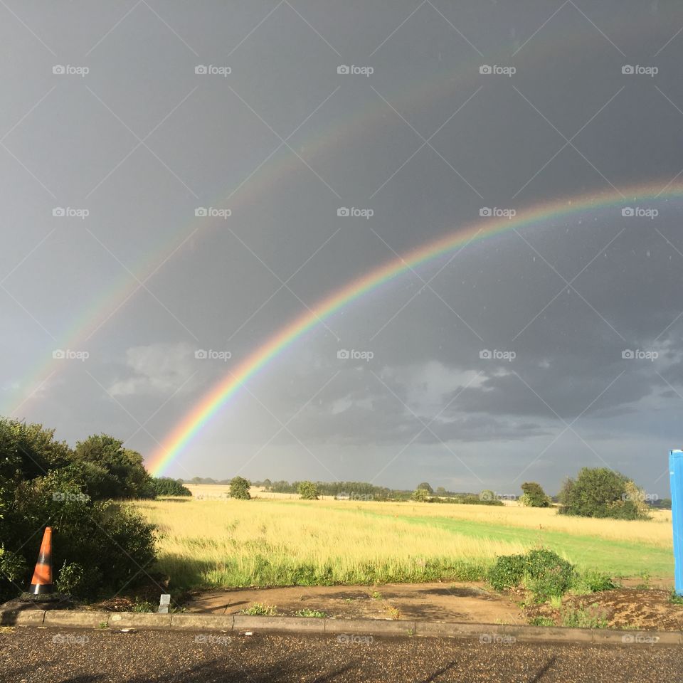 Double rainbow over a field