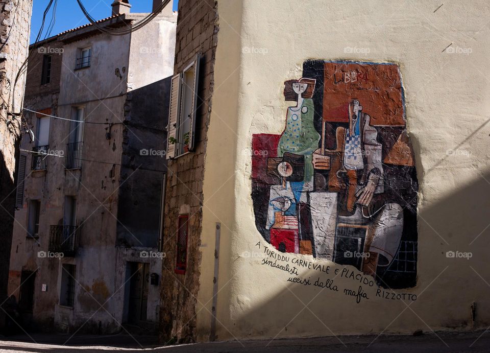 Mural artistry dedicate to unionists killed by mafia in Orgosolo - Sardinia