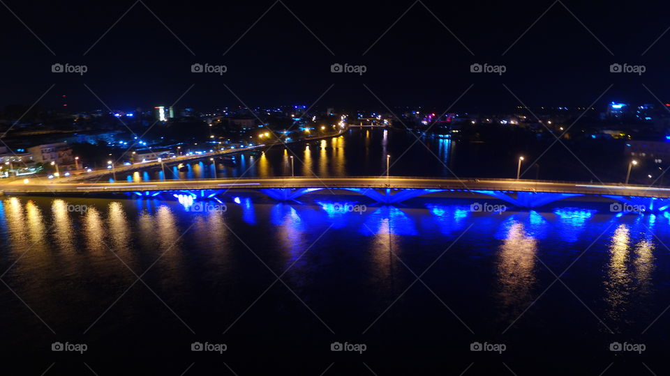 Evening, Bridge, City, Water, Light