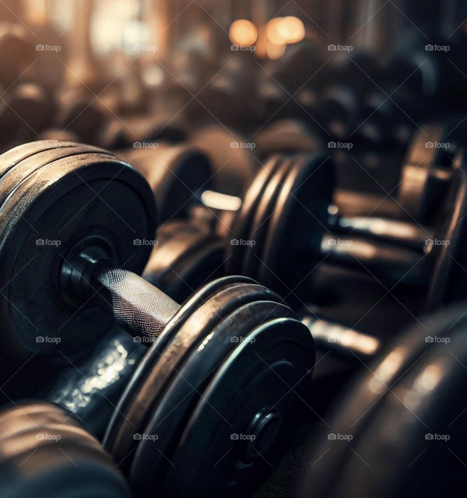 Dumbbells in a gymnasium 