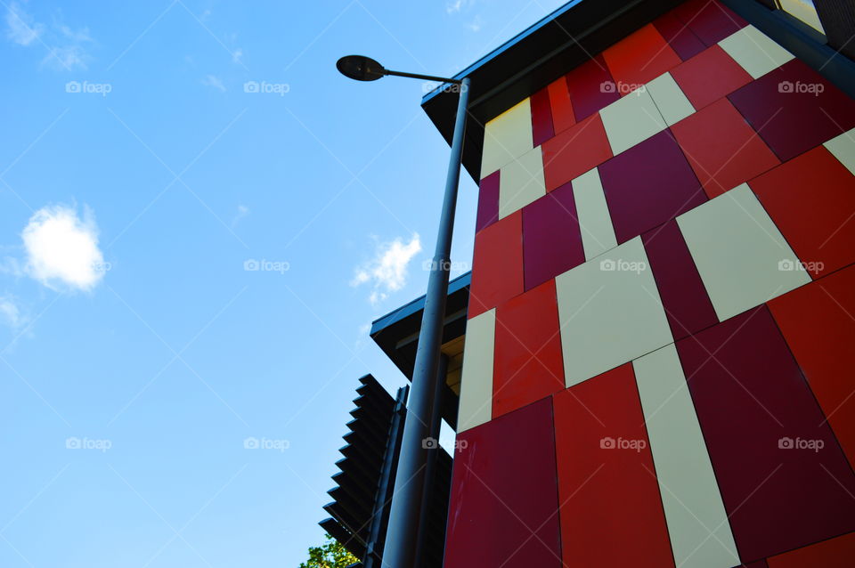 looking up. colourful abstract architecture in England