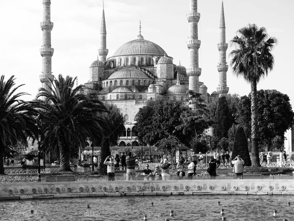 Blue Mosque in black and white. Black and white architecture. At the Blue Mosque