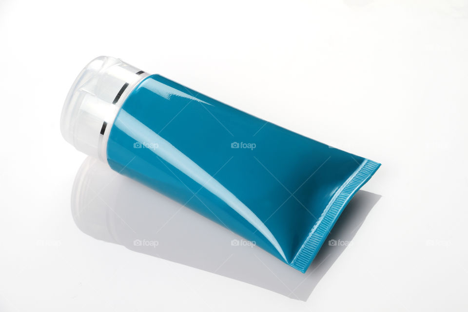 Blue cosmetic face wash tube