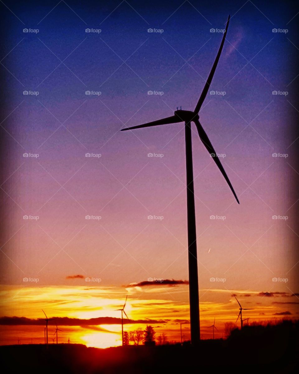 sunset with a windmill