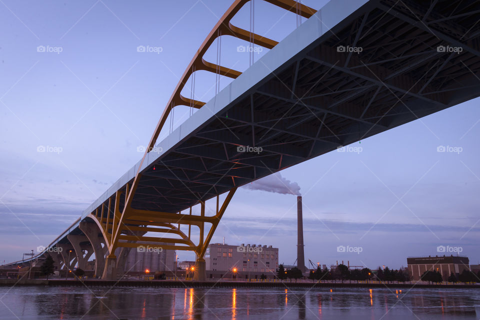 Industrial bridge in Milwaukee, Wisconsin on Lake Michigan 