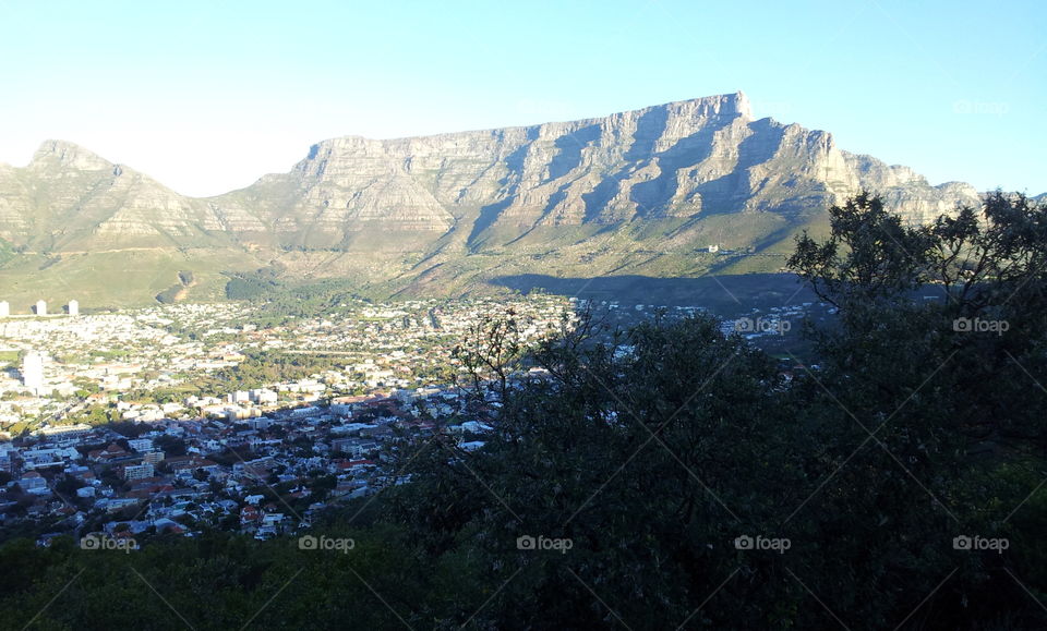 Table mountain, Cape Town, South Africa on a clear day. Late afternoon.