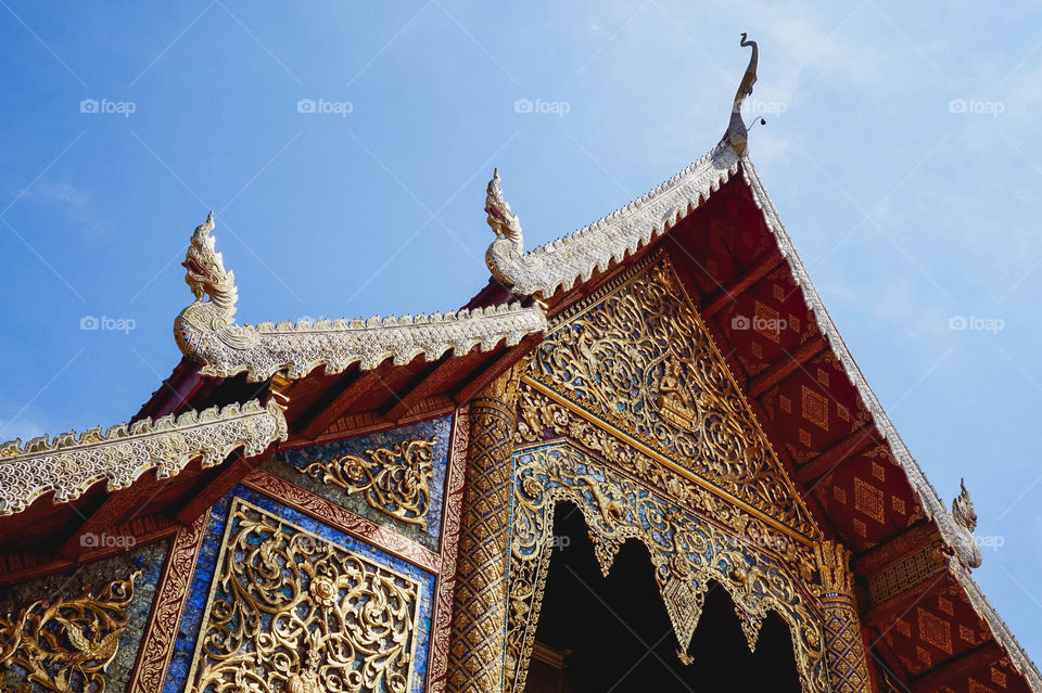 Roof lines of Wat Phra Singh in Chiang Mai, Thailand 