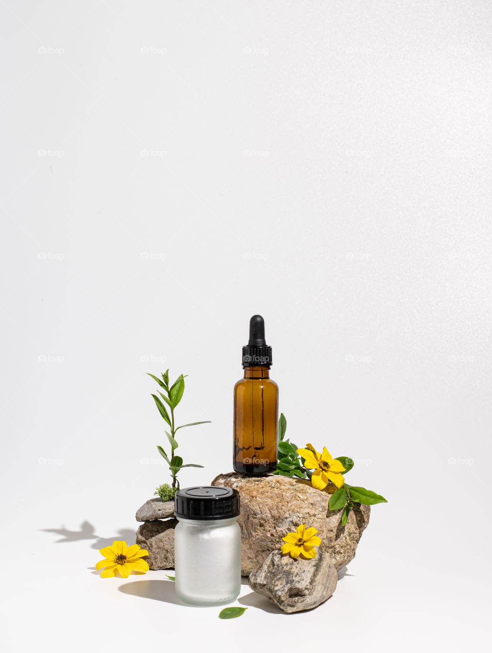 Brown bottle, cosmetic product on a white background 