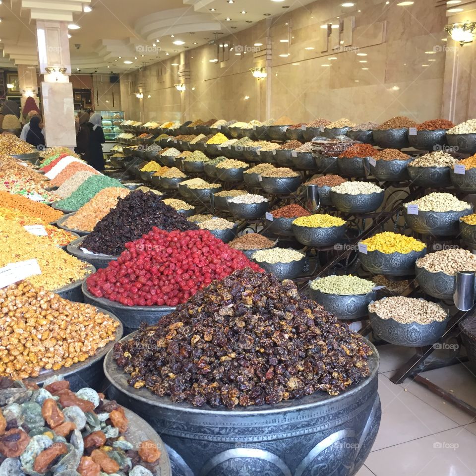 Dried fruit and spices in the bazaar