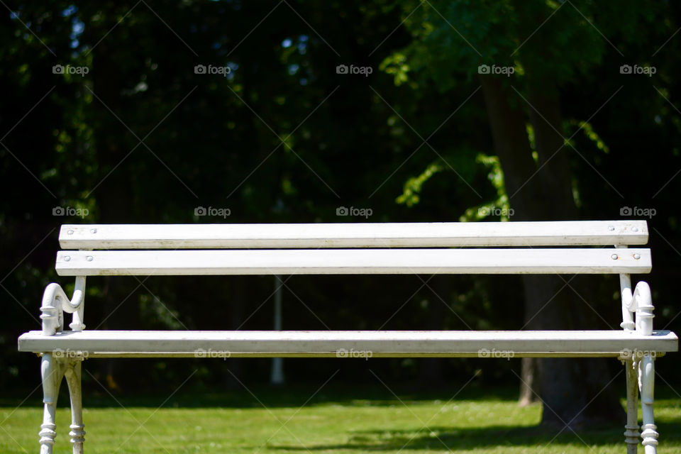 Close-up of white bench at park