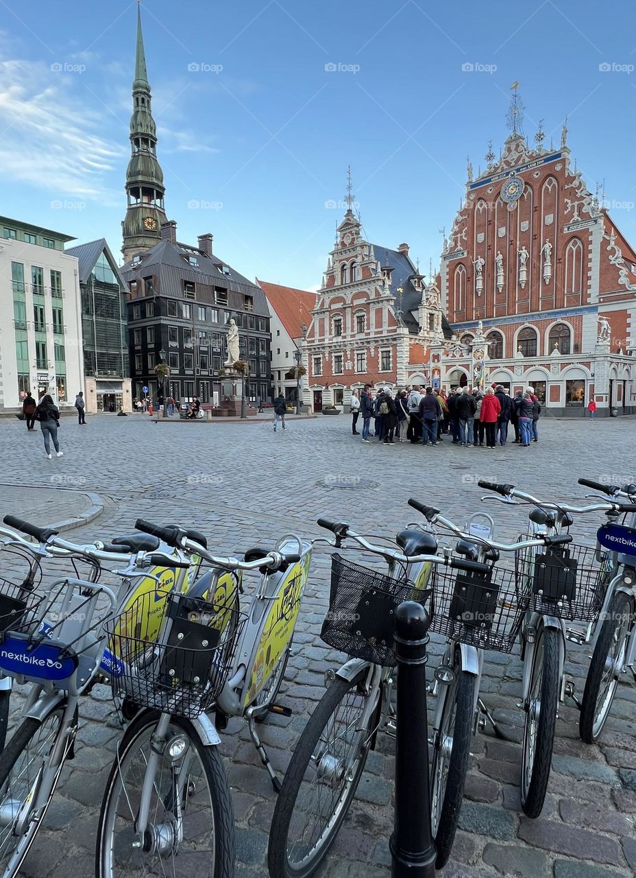 Riga, Latvia. City. Bicycles on the street. Street photography.