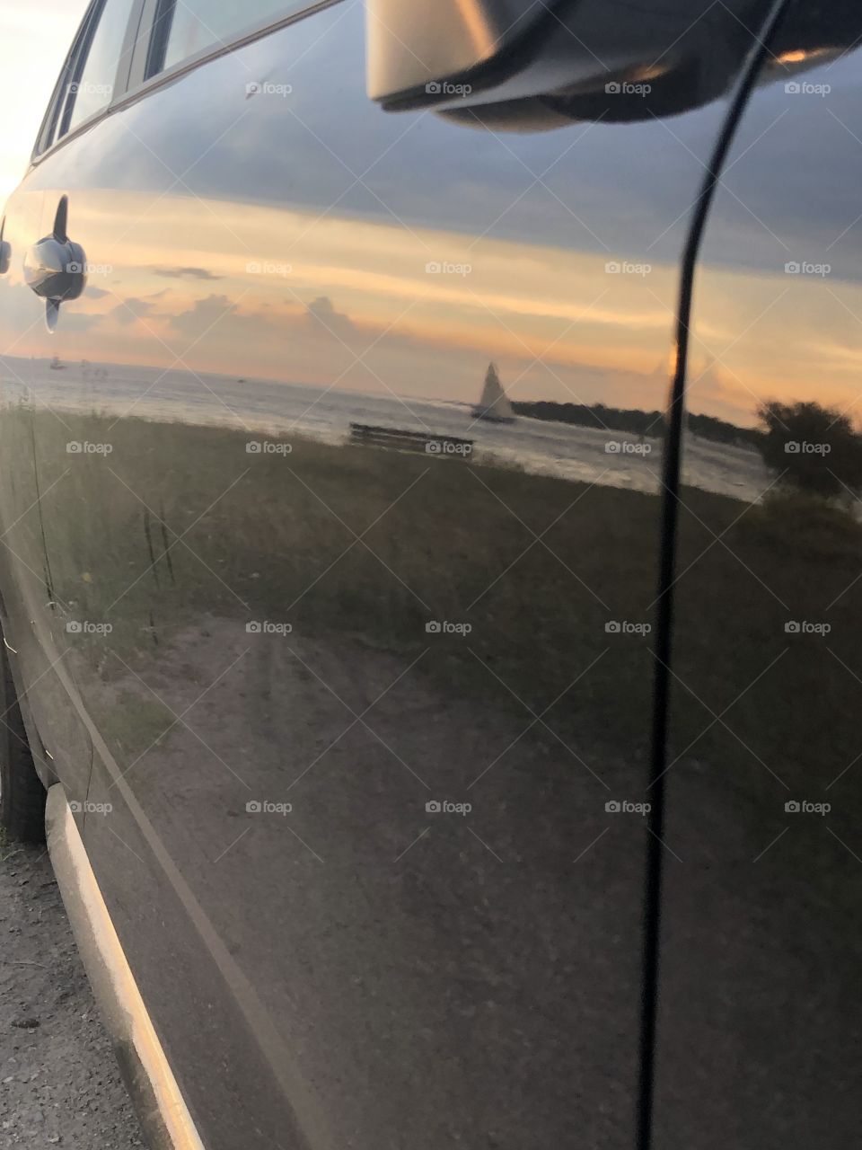 Beach Reflecting in car