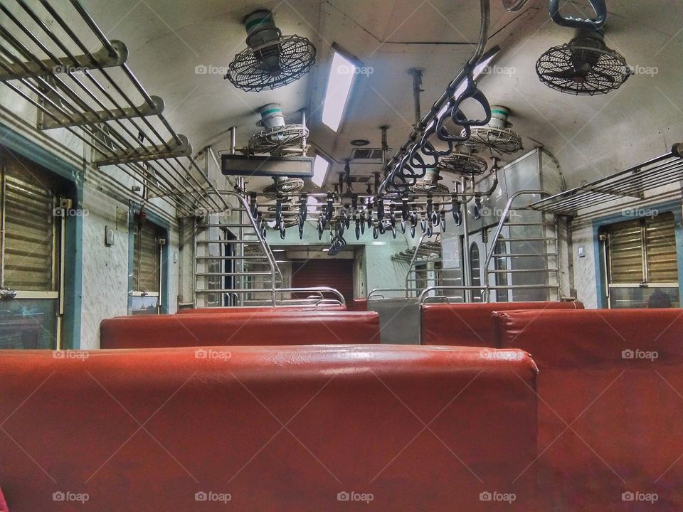 Indian public transportation system train or railway interior..